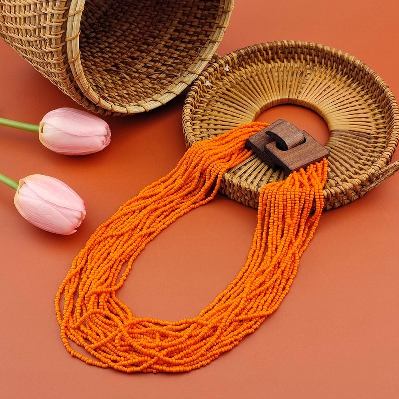 Coiris Beaded Strand Necklace for Women Boho Chunky Beaded Strand Necklace Bohemian Summer Beach Necklace Jewelry for Women(N0059-Black) - Image 2